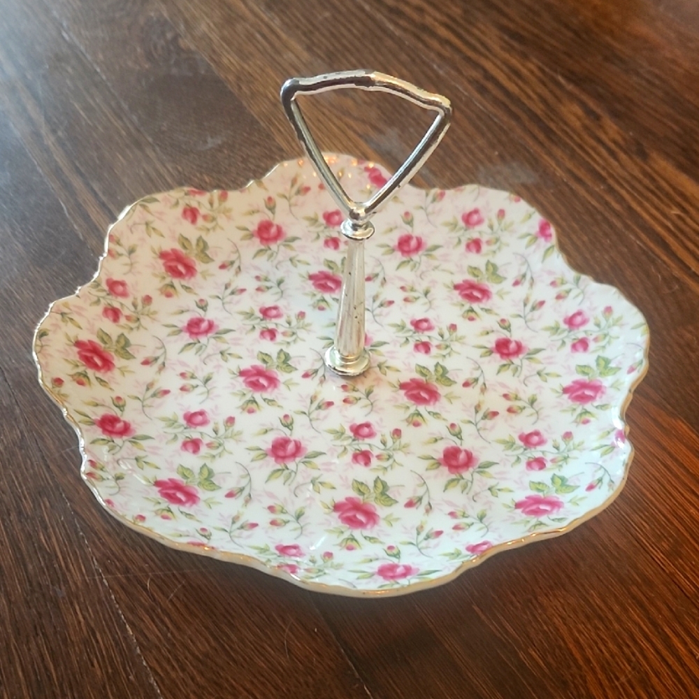 Lefton Elegant Pink Floral Serving Tray